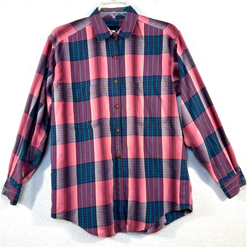 Vintage Patagonia Womens Small Plaid Button Down Shirt Pink Made Front Pockets